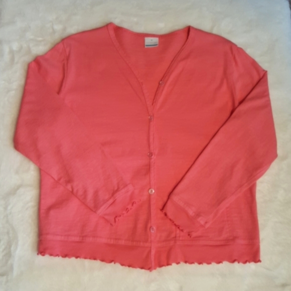 ON WHITE ♡ Gorgeous 2pc Ruffled Coral Long Sleeve Button Jacket Top 'n Capris M - Picture 3 of 14